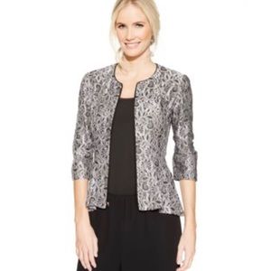 Alex Evenings Black White Lace Zip Up Evening Holiday Cocktail Peplum Jacket